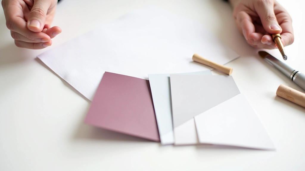 Kleurpaletbord met neutrale tinten: wit, grijstinten, warm naturel, met één donkere accentkleur