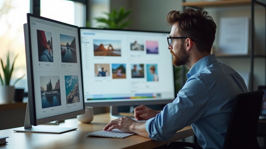 Designer vergelijkt verschillende afbeeldingsformaten JPEG, PNG, WebP op laptop scherm